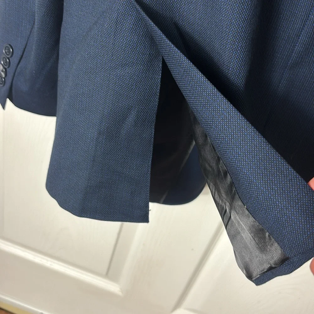 CALVIN KLEIN Blue double breasted 100% wool blazer natural stretch size 44L